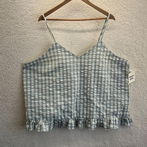 Open Edit Seersucker Pajama Top‎ in Teal Mist Gingham Size 3X - Picture 2 of 8